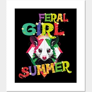 Funny Opossum Feral Girl Summer Opossum Raccoon Summer Posters and Art